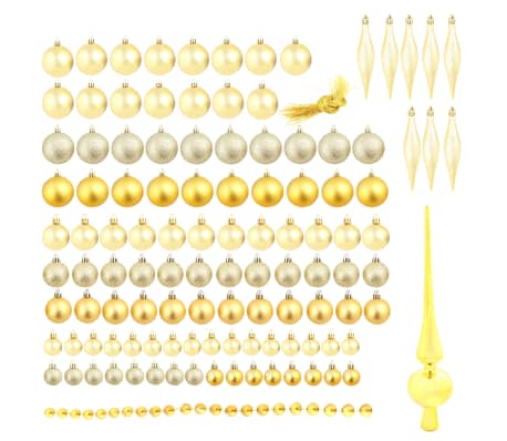 vidaXL 113 Piece Christmas Ball Set 3/4/6 cm Gold