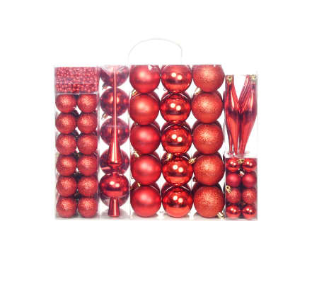 vidaXL Ziemassvētku bumbas, 113 gab., 6 cm, sarkanas