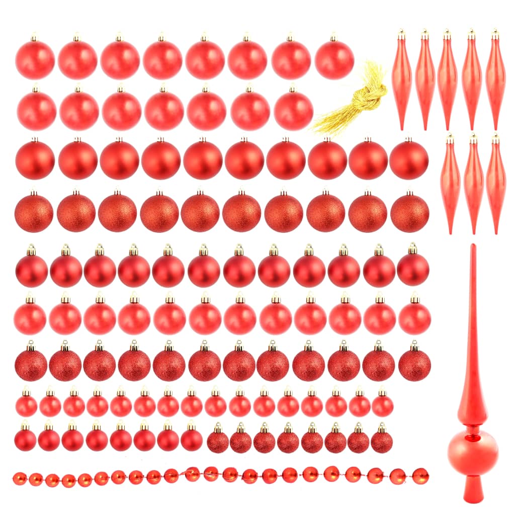 vidaXL Ensemble de boules de Noël 113 pcs 3/4/6 cm Rouge