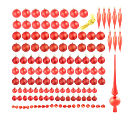 vidaXL Božično novoletne kroglice 113-delni komplet 3/4/6 cm rdeče