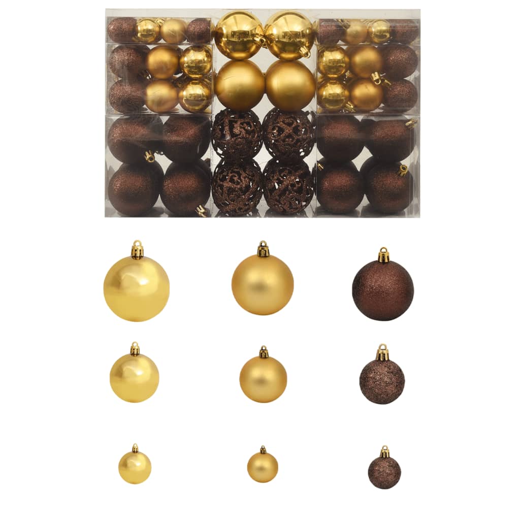 Image of vidaXL 100 Piece Christmas Ball Set 3/4/6 cm Brown/Bronze/Gold
