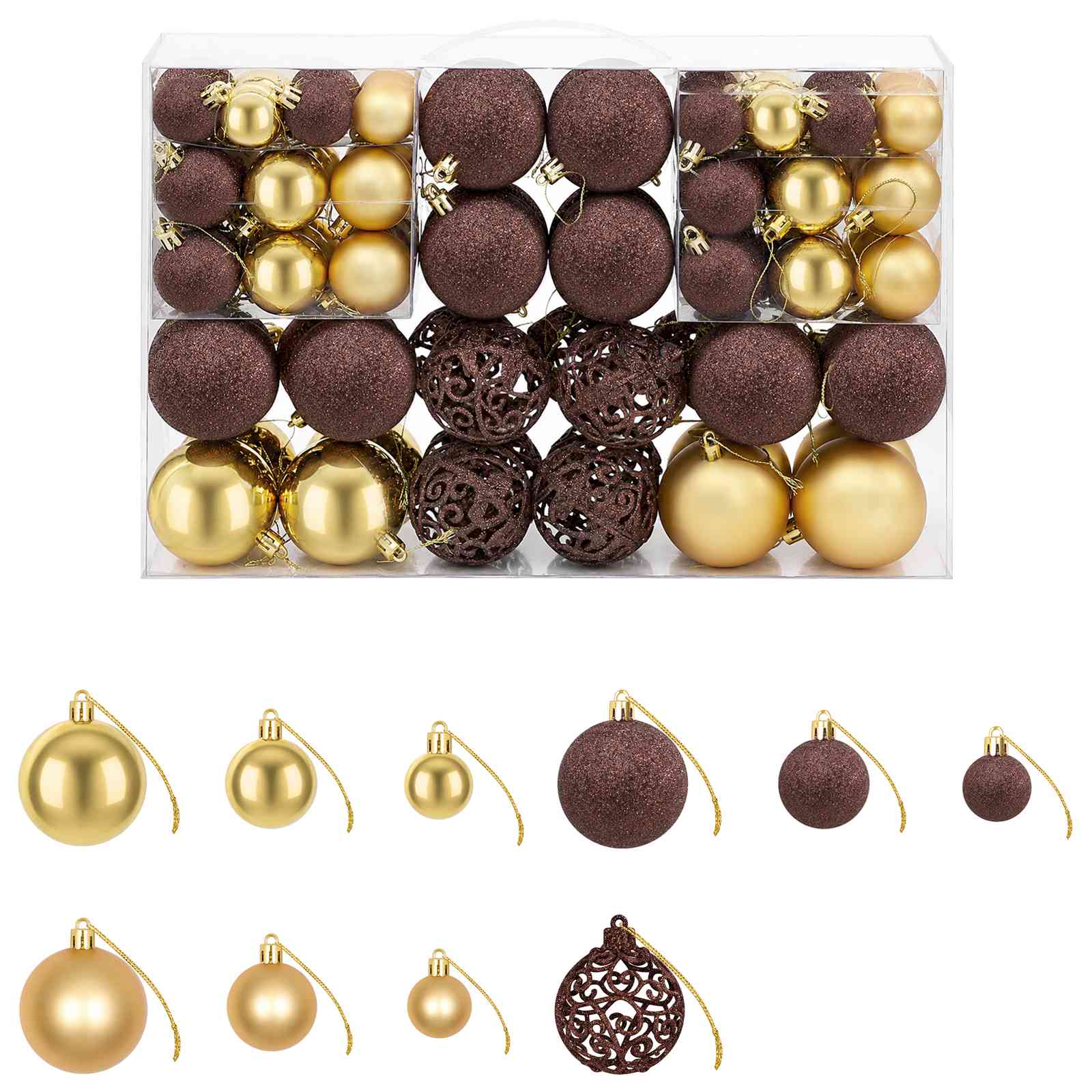 vidaXL julekuglesæt 100 stk. 3/4/6 cm brun/bronzefarvet/guldfarvet