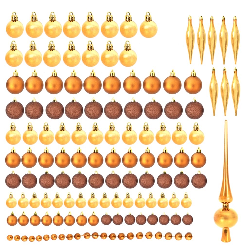 vidaXL Ensemble de boules de Noël 113 pcs 3/4/6 cm Marron/Bronze/Doré