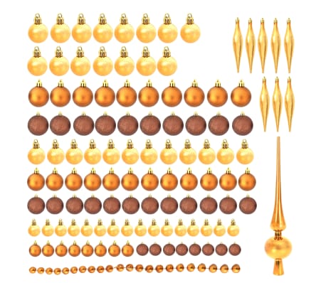 vidaXL Комплект коледни топки от 113 части 3/4/6 см кафяво/бронз/злато