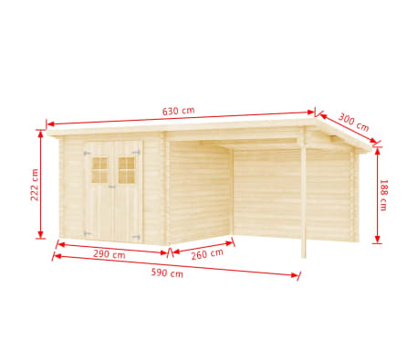 vidaXL Log Cabin Garden Shed Solid Wood 28 mm 6.3x3 m 