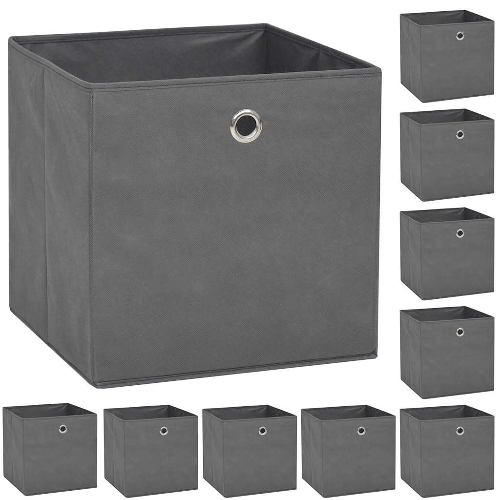 vidaXL Förvaringslådor 10 st non-woven tyg 32x32x32 cm grå