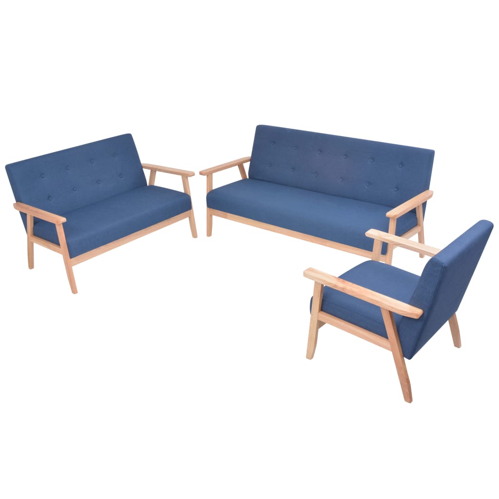 vidaXL Set cu canapele, 3 piese, material textil, albastru vidaXL