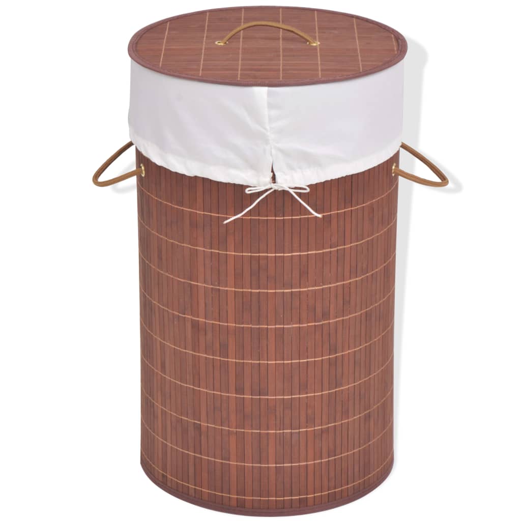 Image of vidaXL Bamboo Laundry Bin Round Brown