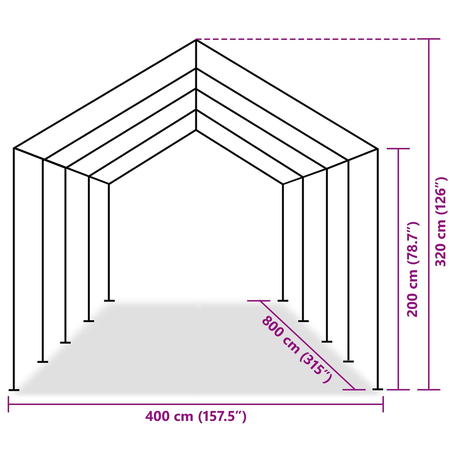vidaXL Zeltstoff ohne Gestell Grau 8 x 4 m PE – Bild 9