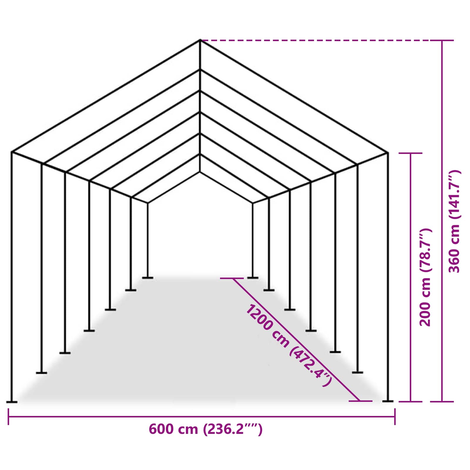vidaXL Zeltstoff ohne Gestell Grau 12 x 6 m PE – Bild 9