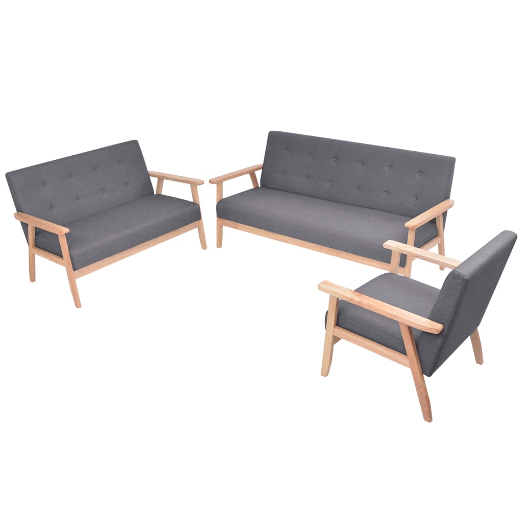 vidaXL Sofa-Set 3-tlg. Stoff Dunkelgrau