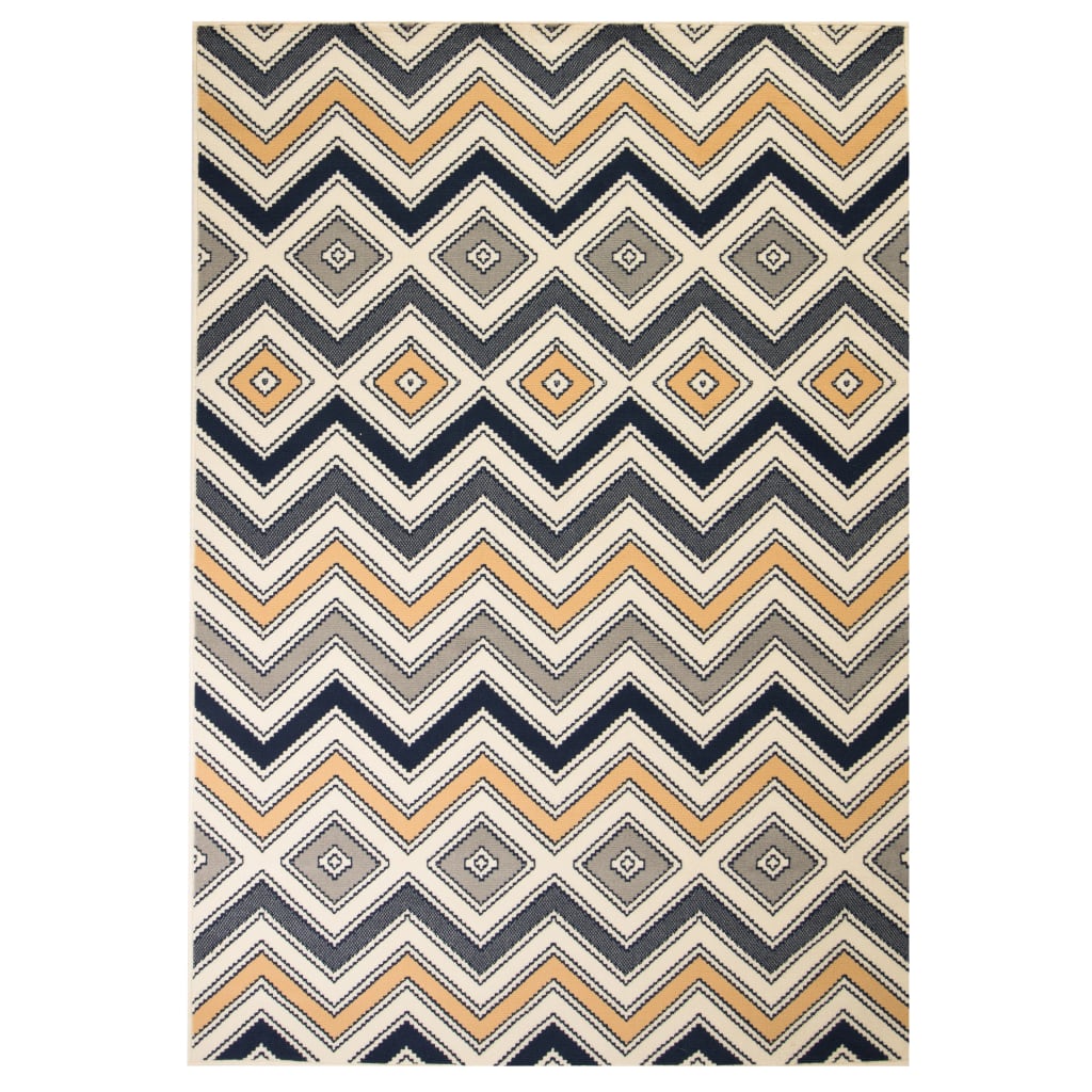 Covor modern, design zigzag, 80 x 150 cm, maro/negru/albastru