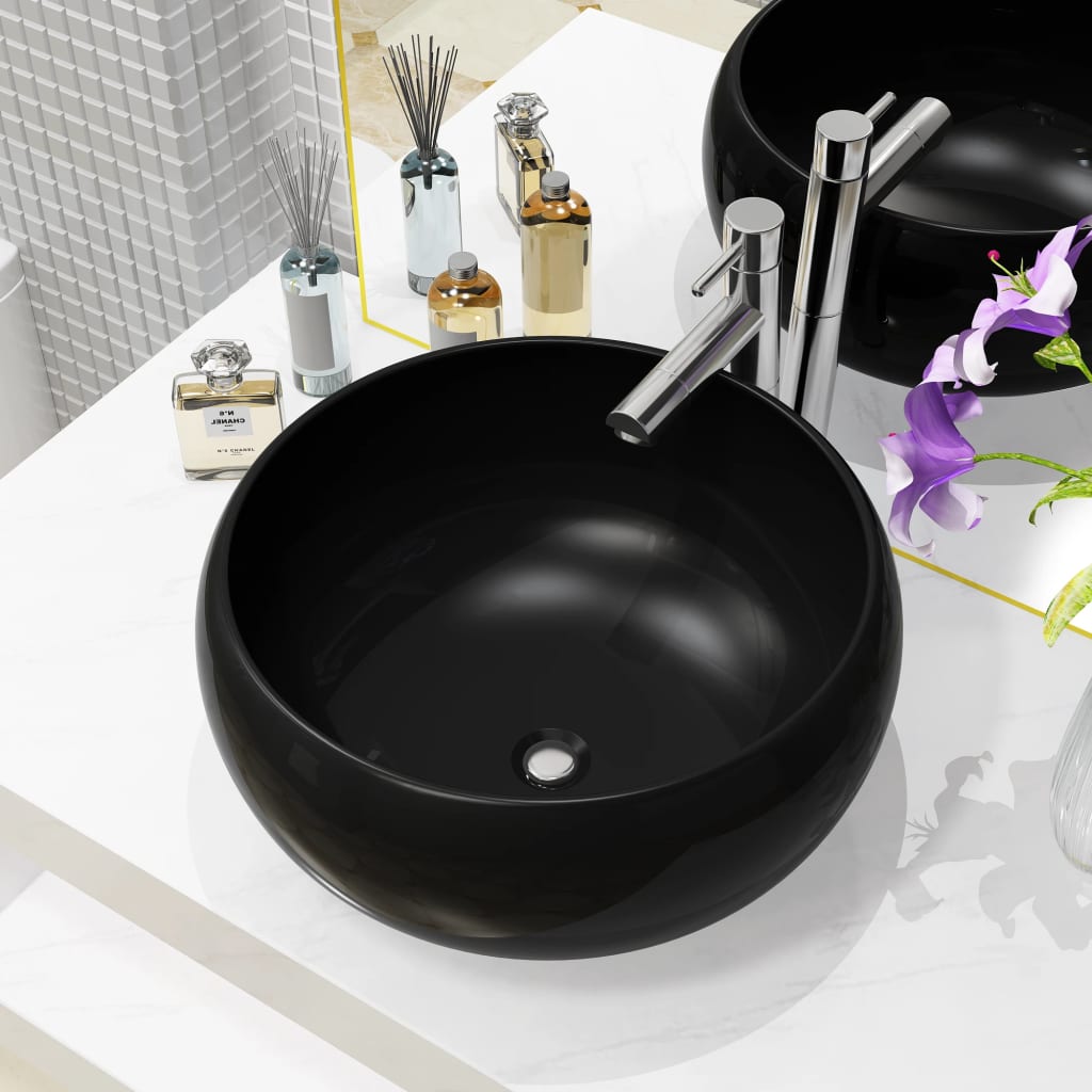 vidaXL Chiuvetă de baie rotundă, negru, 40 x 15 cm, ceramică vidaXL