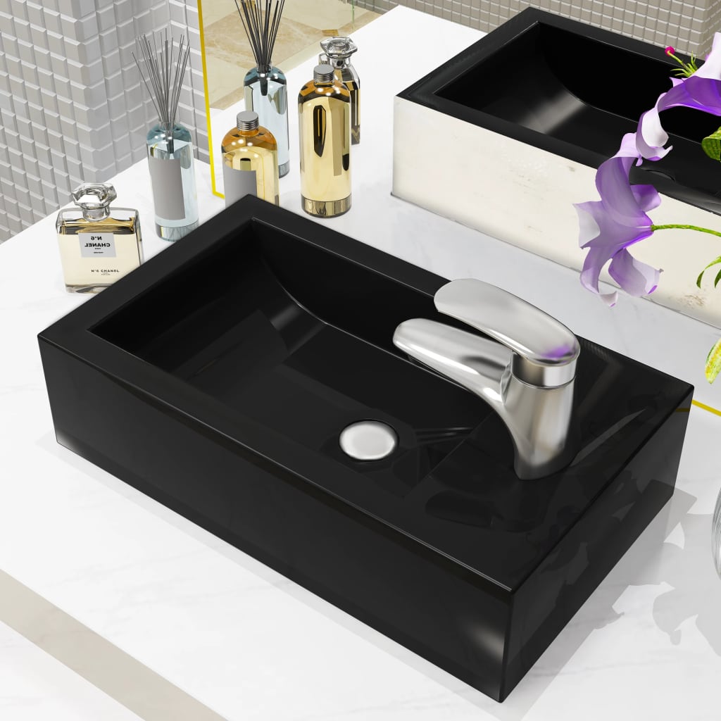 vidaXL Chiuvetă cu orificiu robinet, negru, 46×25,5×12, ceramică vidaxl.ro