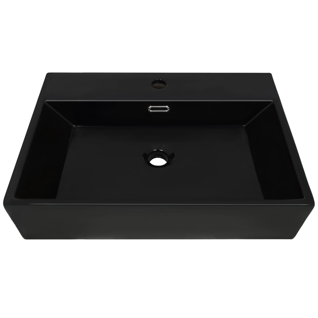 vidaXL fekete kerámia mosdó csaplyukkal 76 x 42,5 x 14,5 cm