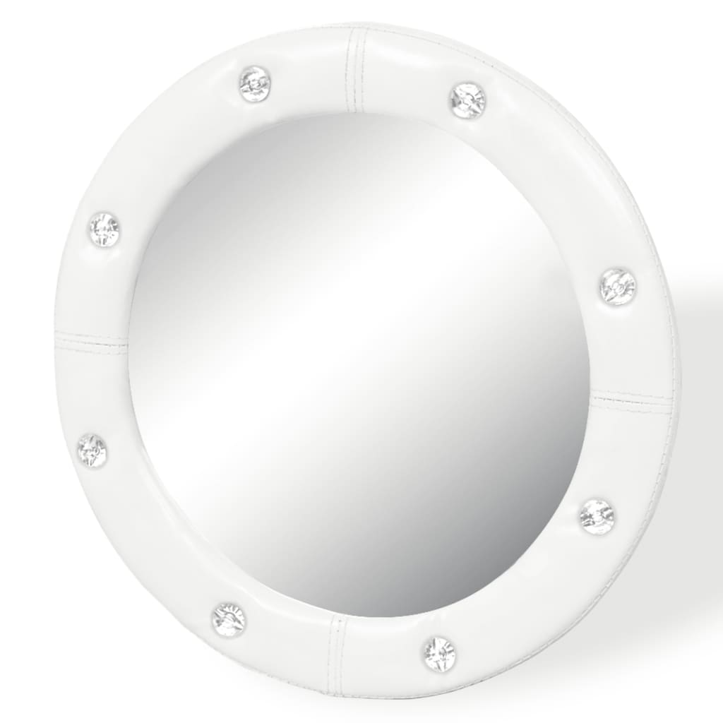 vidaXL Espejo de pared de cuero artificial blanco brillante 40 cm