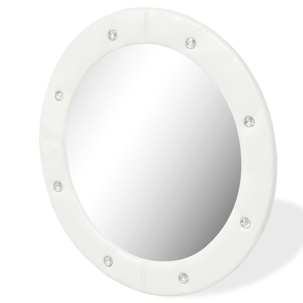 vidaXL Oglindă de perete, alb lucios, 60 cm, piele ecologică
