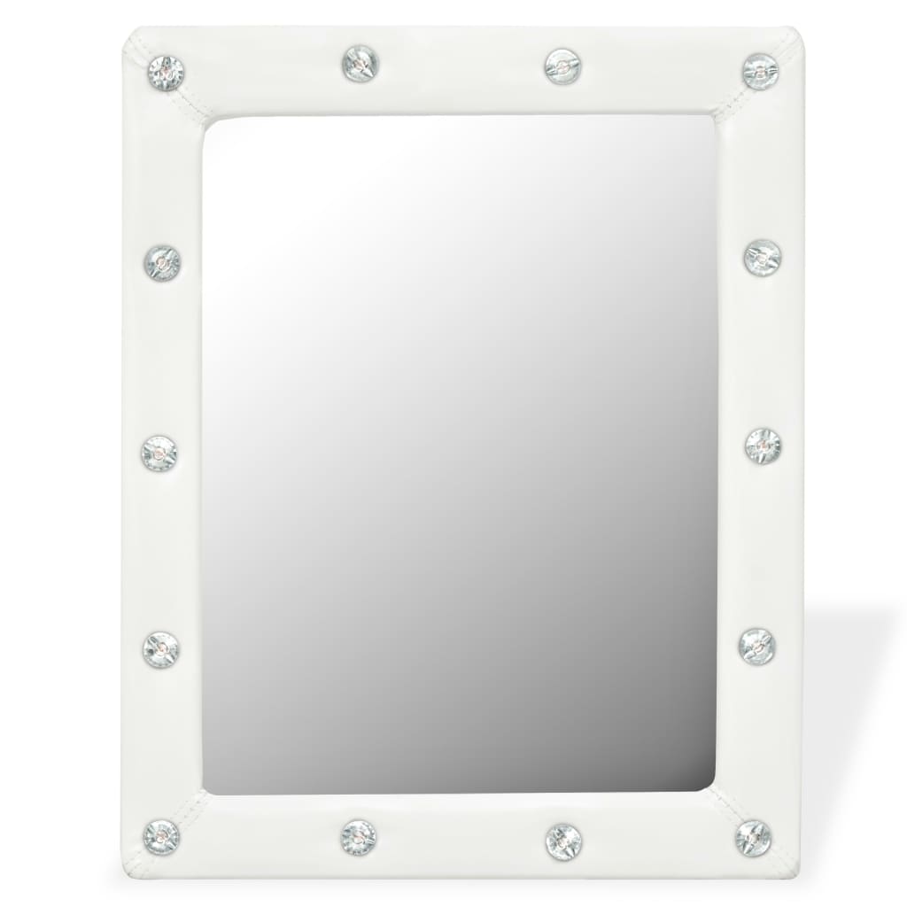 vidaXL Stensko ogledalo umetno usnje 40x50 cm sijoče bele barve