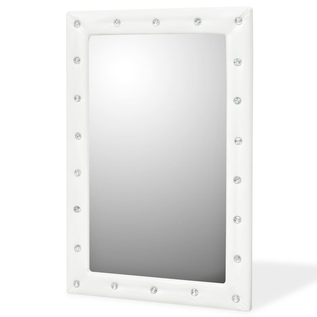 vidaXL Oglindă de perete, piele artificială 60 x 90 cm, alb lucios poza vidaxl.ro