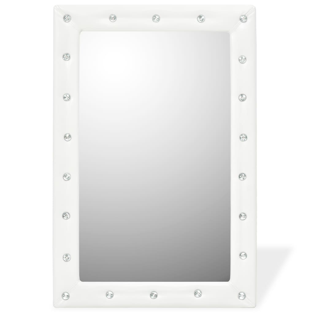 vidaXL sienas spogulis, 60x90 cm, mākslīgā āda, spīdīgi balts