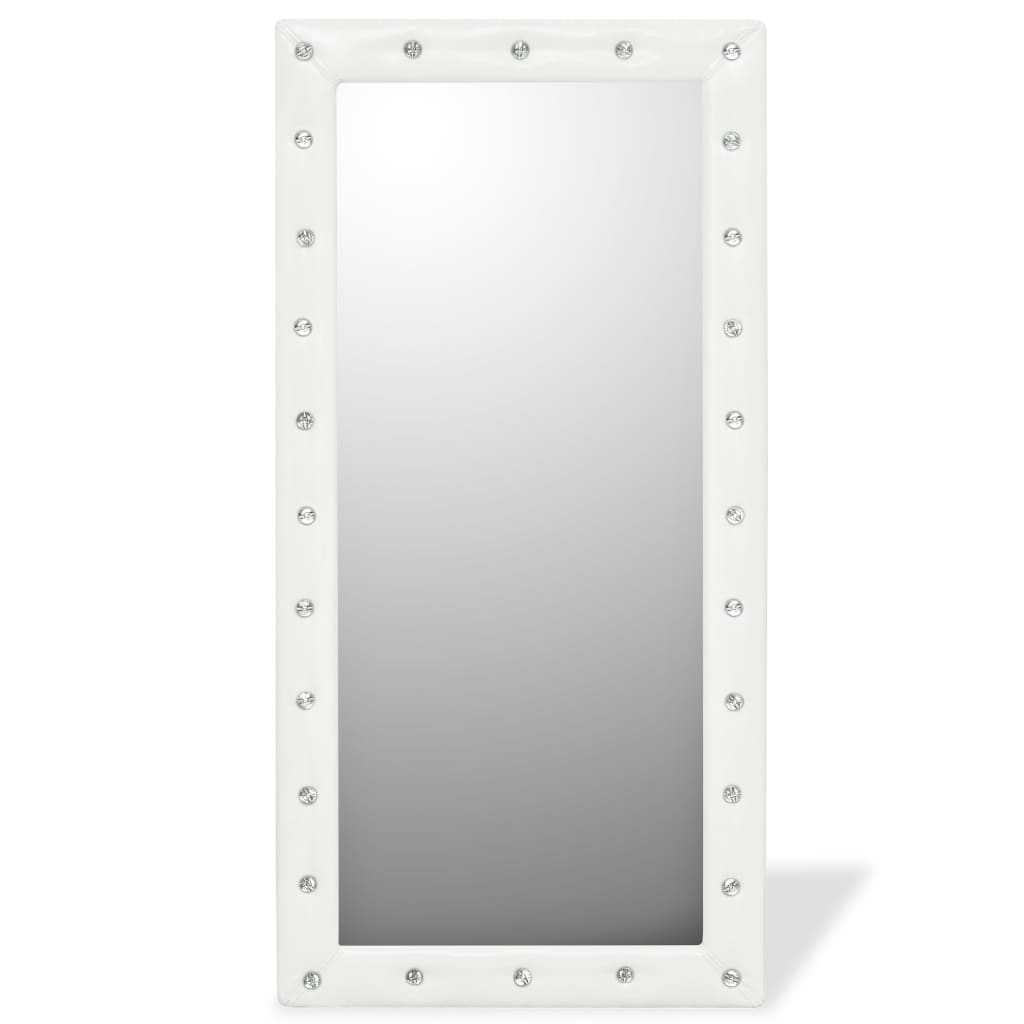 vidaXL Espejo de pared de cuero artificial blanco brillante 60x120 cm