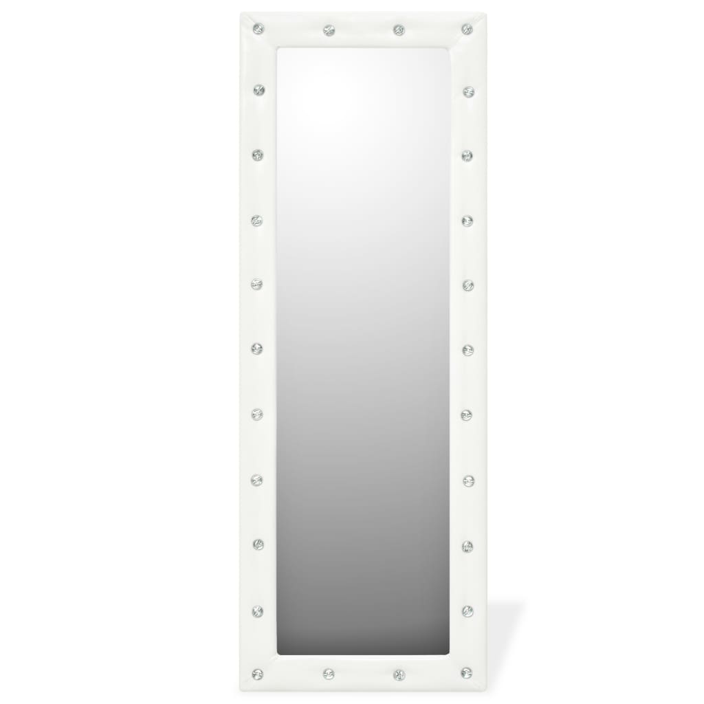 vidaXL sienas spogulis, 50x140 cm, mākslīgā āda, spīdīgi balts