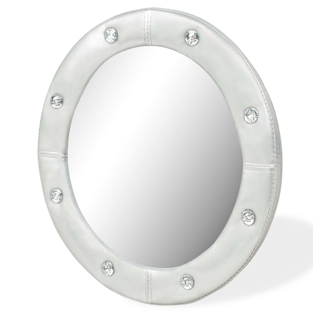vidaXL Oglindă de perete, argintiu lucios, 40 cm, piele ecologică