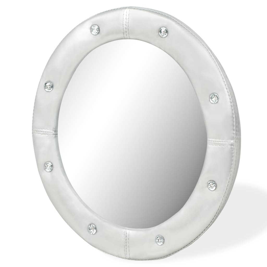 vidaXL Nástěnné zrcadlo z umělé kůže 60 cm lesklé stříbrné