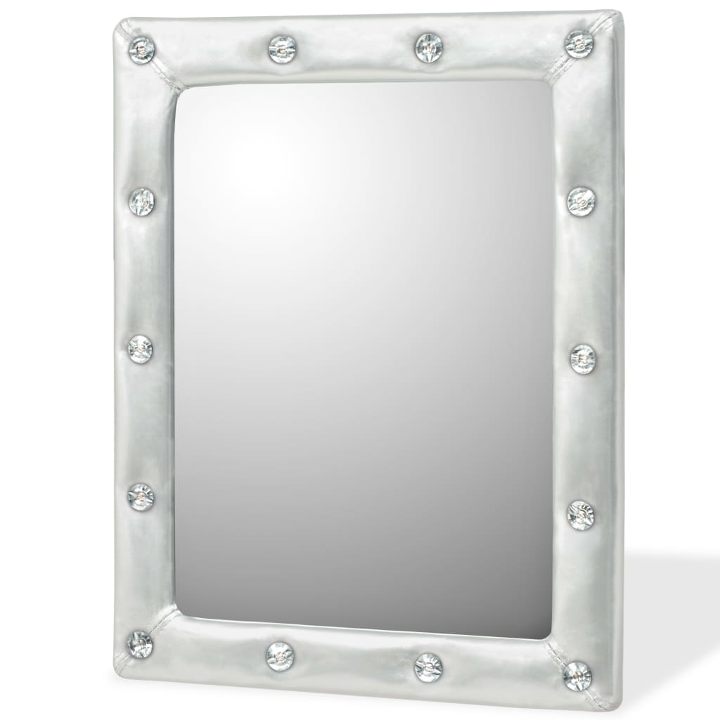 vidaXL Wall Mirror Artificial Leather 40x50 cm Glossy Silver