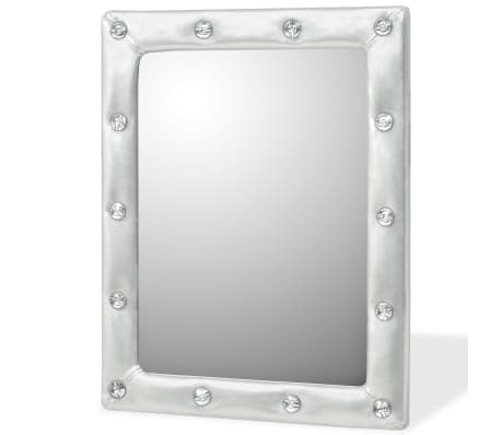 vidaXL Specchio da Parete in Pelle Sintetica 40x50 cm Argento Lucido