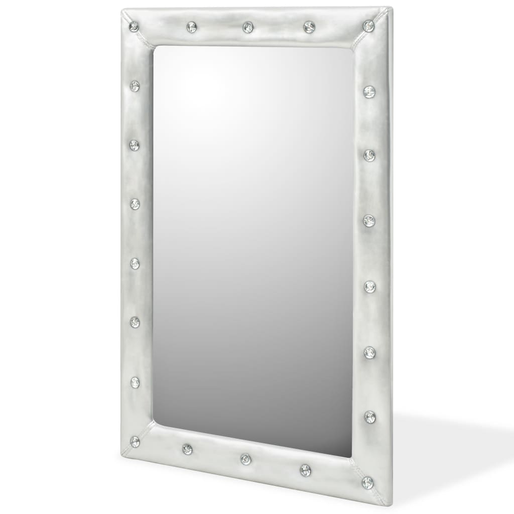 

vidaXL Wandspiegel 60x90 cm kunstleer glanzend zilver