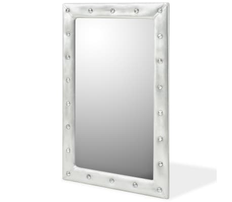 vidaXL Stensko ogledalo umetno usnje 60x90 cm sijoče srebrne barve