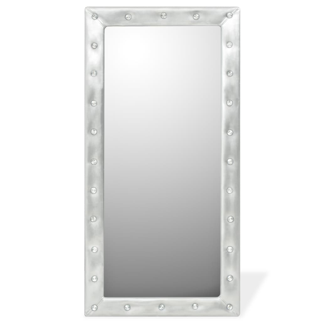 vidaXL sienas spogulis, 60x120 cm, mākslīgā āda, spīdīga sudraba krāsa