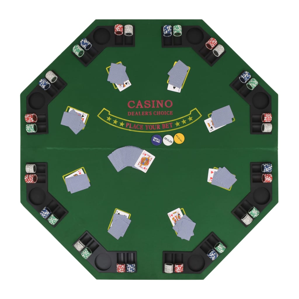 8-Spieler Poker Tischauflage Faltbar 4-fach Achteckig Grün