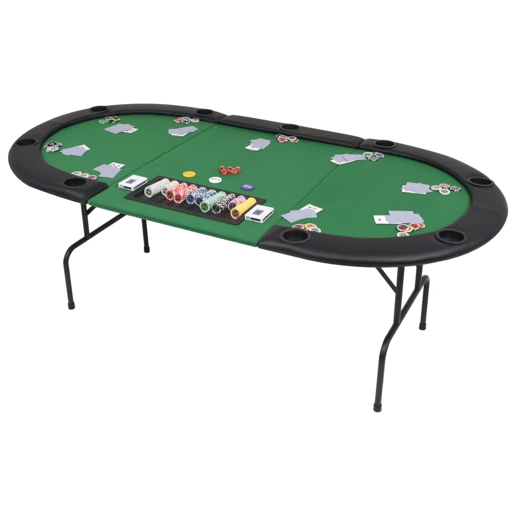 vidaXL Tablero de póker plegable en 3 partes 9 jugadores ovalado verde