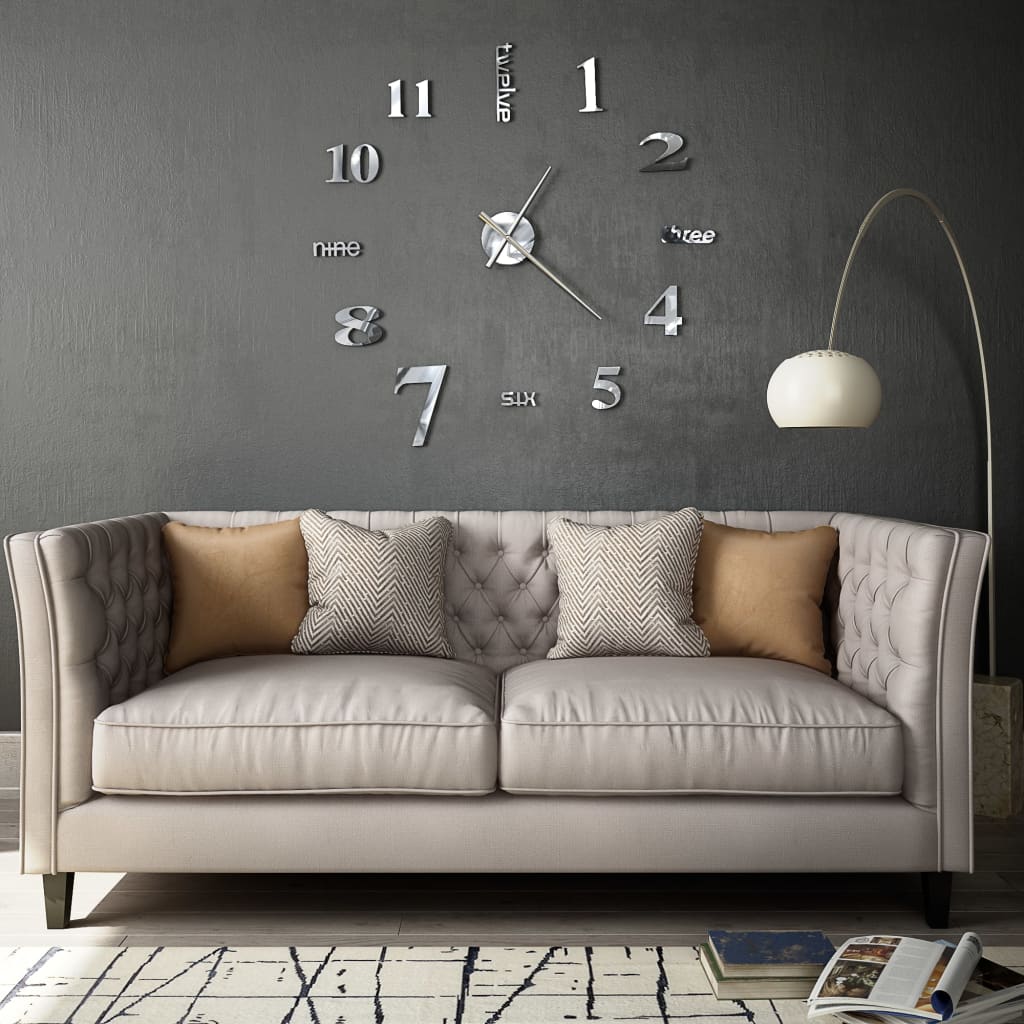 vidaXL Ceas de perete 3D, argintiu, 100 cm, XXL, design modern Casă & grădină > Decorațiuni casă și accesorii > Ceasuri > Ceasuri de perete