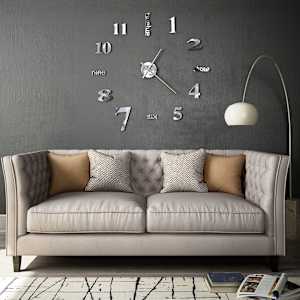 3D stenska ura moderna 100 cm XXL srebrna