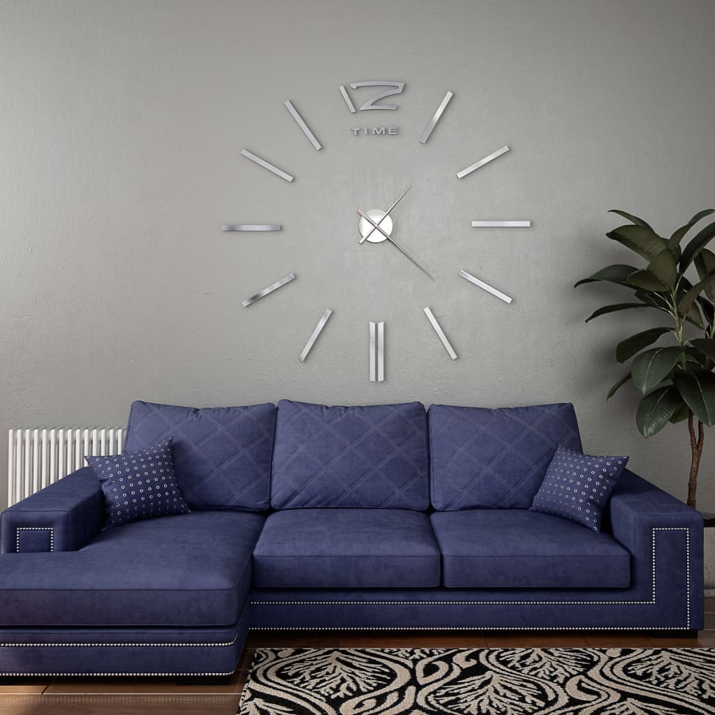 vidaXL Ceas de perete 3D, argintiu, 100 cm, XXL, design modern Casă & grădină > Decorațiuni casă și accesorii > Ceasuri > Ceasuri de perete