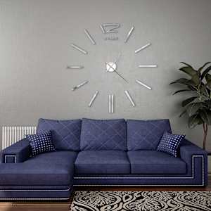 3D stenska ura moderna 100 cm XXL srebrna