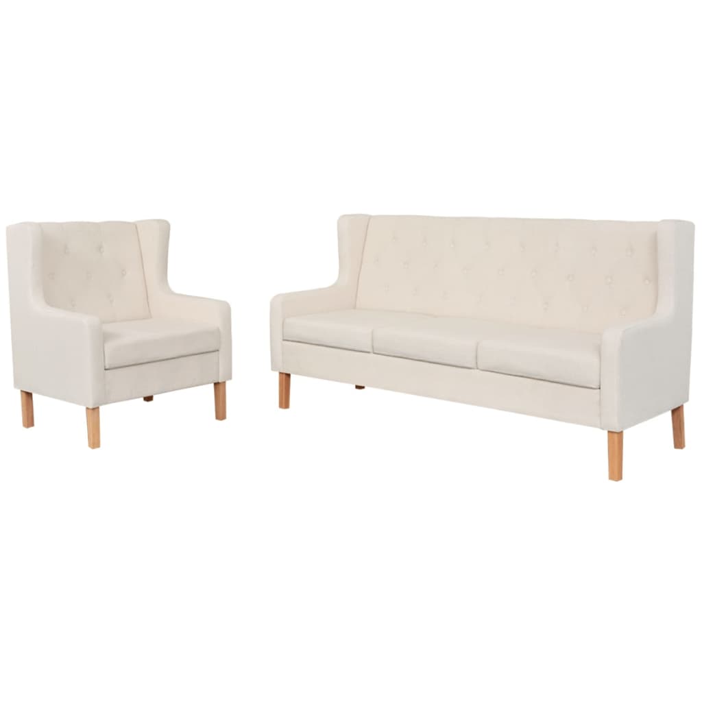 vidaXL 2-tlg. Sofa-Set Stoff Cremeweiß