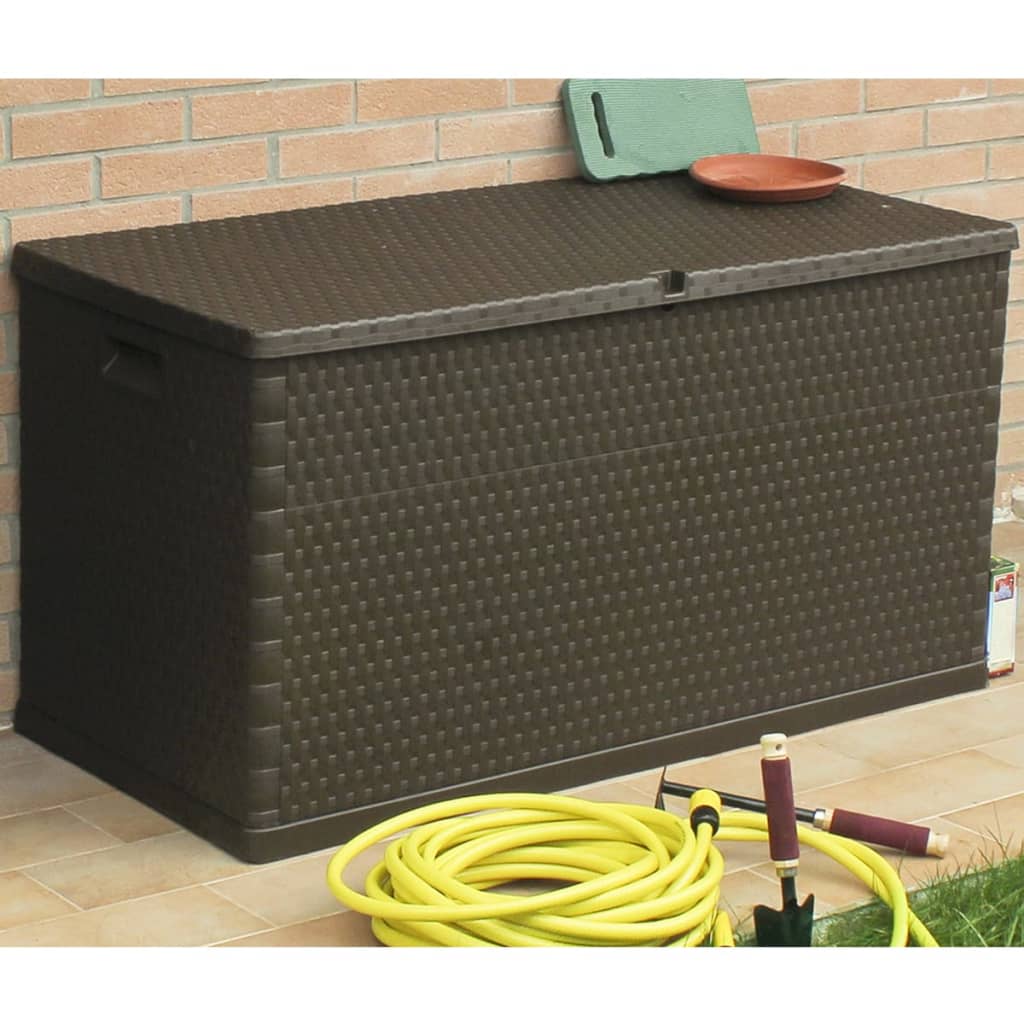 Barna PP rattan kerti tárolóláda 120 x 56 x 63 cm 