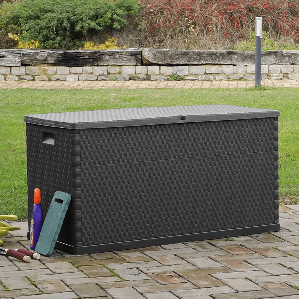 Antracitszürke PP rattan kerti tárolóláda 120 x 56 x 63 cm 