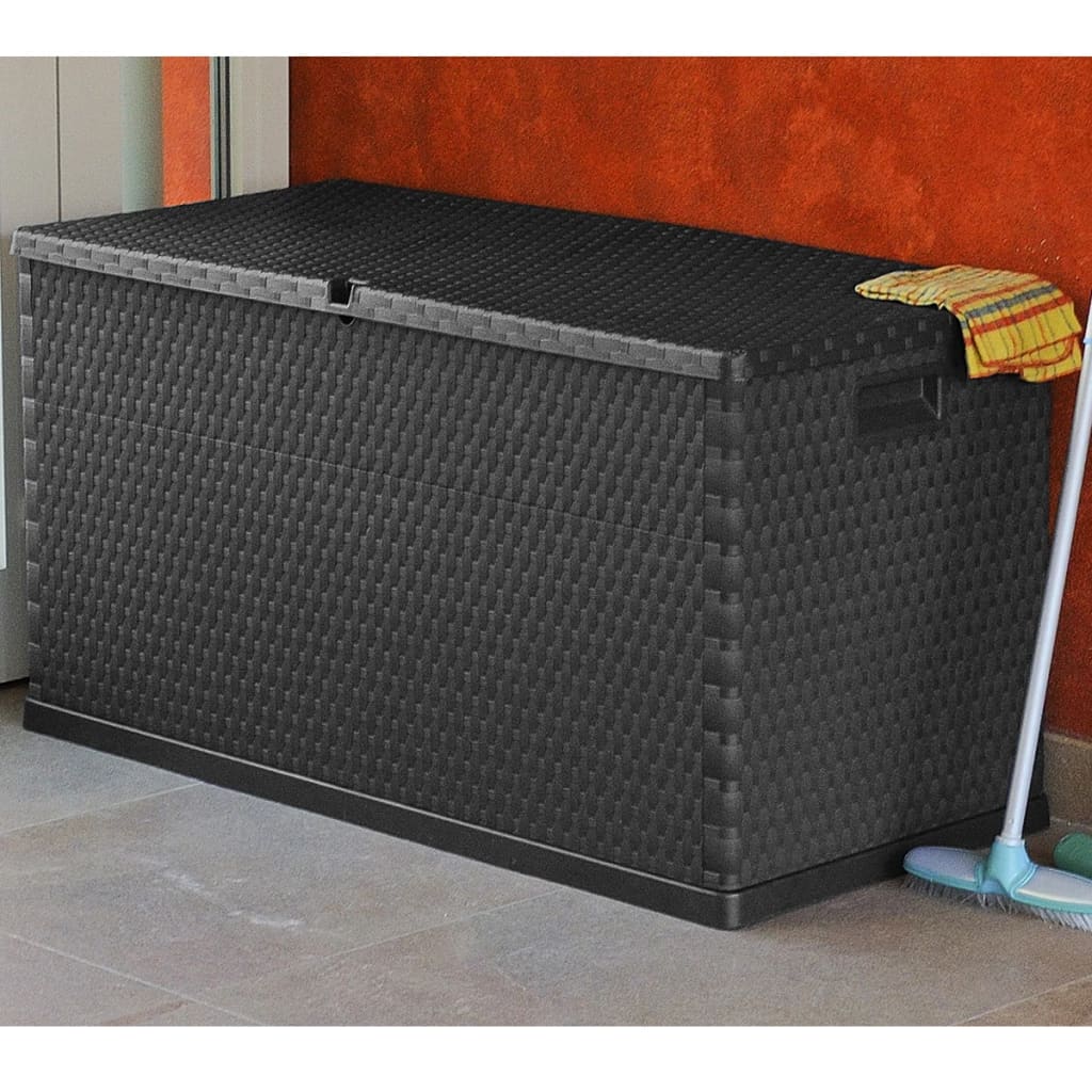 Antracitszürke PP rattan kerti tárolóláda 120 x 56 x 63 cm 