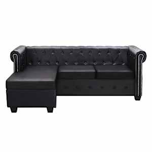 vidaXL Καναπές Γωνιακός Chesterfield Μαύρος από Συνθετικό Δέρμα