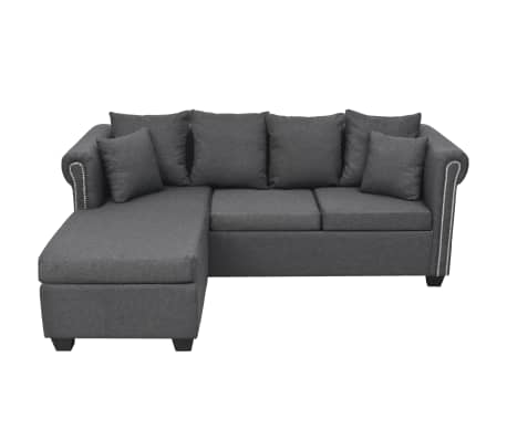 vidaXL L formas dīvāns, 200x140x73 cm, tumši pelēks audums