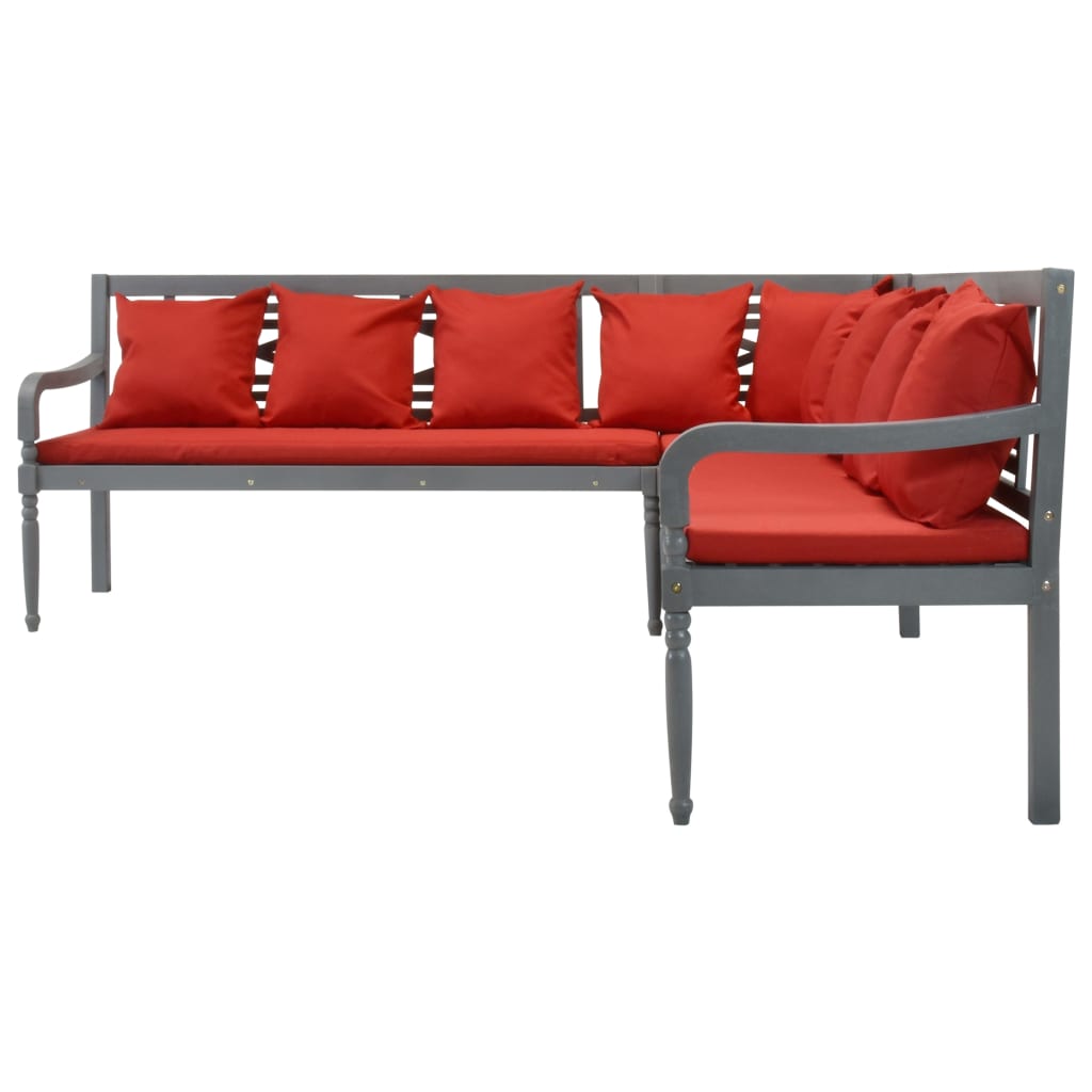 vidaXL 3-delige Loungeset massief acaciahout grijs en rood