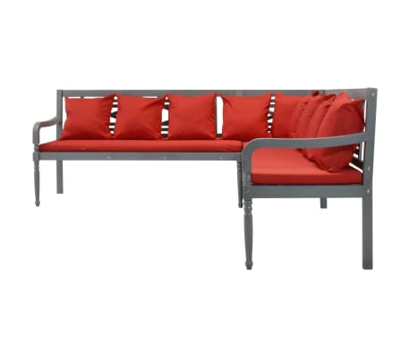 vidaXL 3-delige Loungeset massief acaciahout grijs en rood