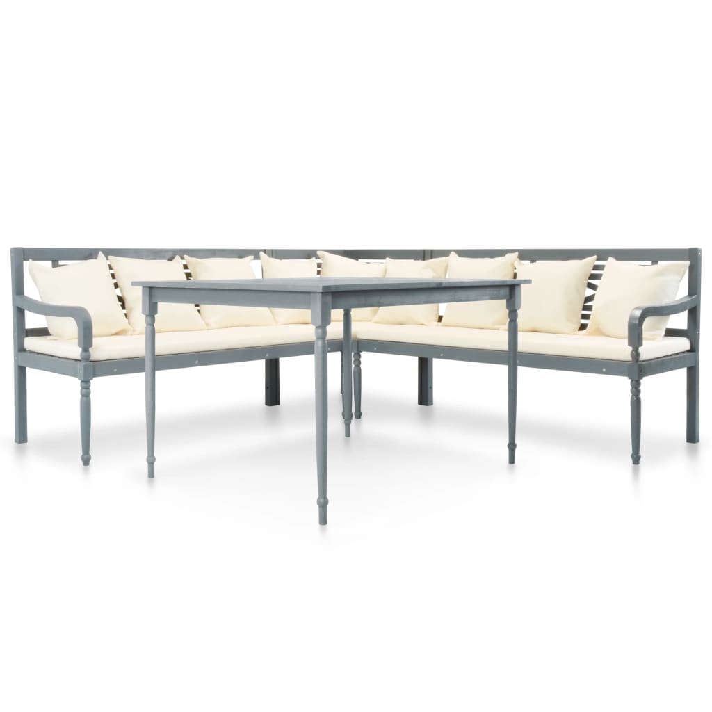vidaXL Set mobilier de grădină, 4 piese, gri/alb, lemn masiv de acacia de la vidaxl imagine noua