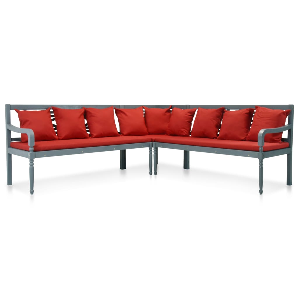 vidaXL 4-delige Loungeset massief acaciahout grijs en rood