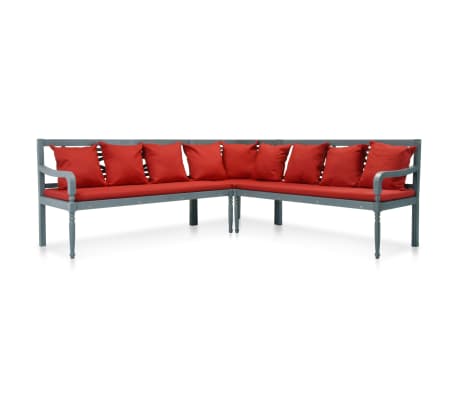 vidaXL Set de sofás de jardín 4 pzas madera maciza acacia gris y rojo